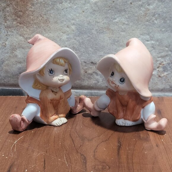 Vintage Homco Pixie Elf Figurines Bisque Set of 2 - Picture 8 of 10